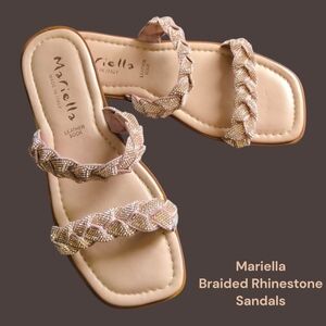 Mariella Braided Rhinestone Sandals - Cream - Made in Italy